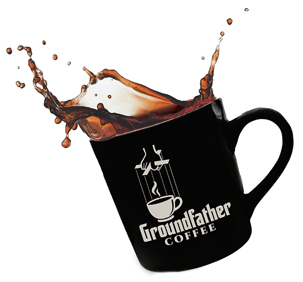 Groundfather Coffee Logo on a cup of coffee